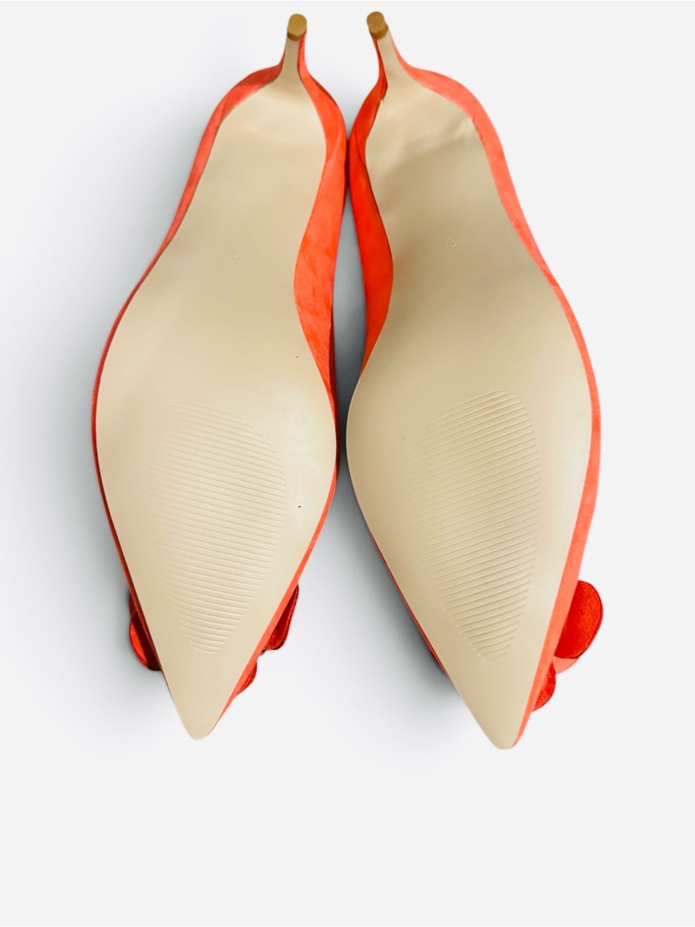 FSJ Orange Court Vegan Suede Flower Pointed Toe Pumps - Picture 8 of 9